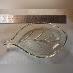 Vintage Hazel-Atlas glass leaf-shaped serving dish